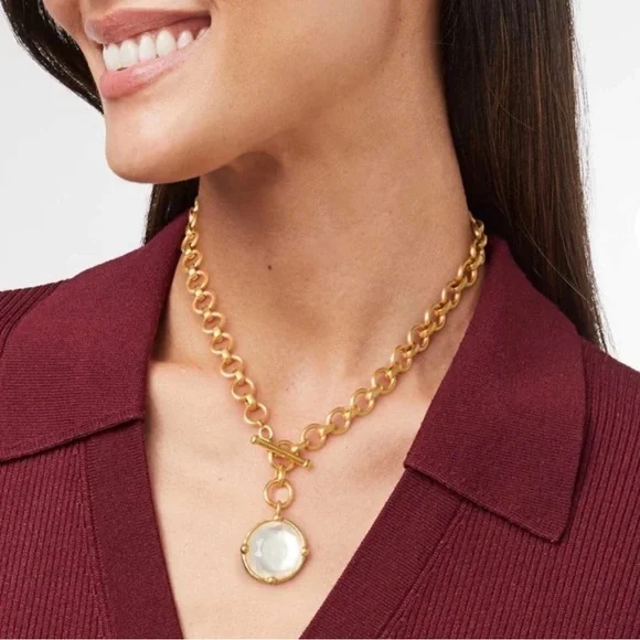 Julie Vos Honeybee Demi Necklace Elegant Gold Chain Necklace with White Pendant - Picture 2 of 5